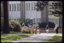 Students walking near Joyner Library